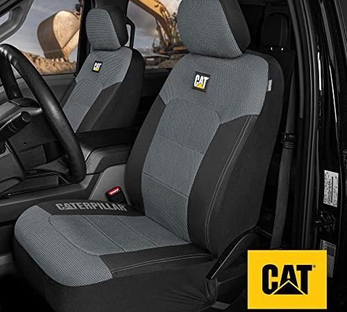 Caterpillar MeshFlex Automotive Seat Covers for Cars Trucks and SUVs  Set of 2  – Gray Car Seat Covers for Front Seats - Truck Seat Protectors with Comfortable Mesh Back - Auto Interior Covers
